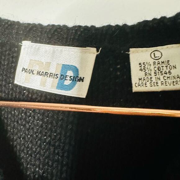 Vintage Paul Harris Black Checkered Shoulder Pad Oversized Sweater size Large - Picture 4 of 8